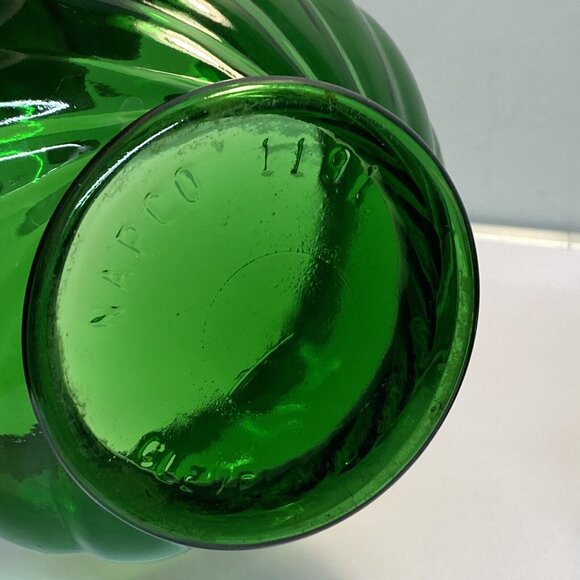 Vintage Green Glass Napco 1191 Cache Pot Planter Vase w/ Swirl Pattern Set Of 2 - Picture 3 of 12